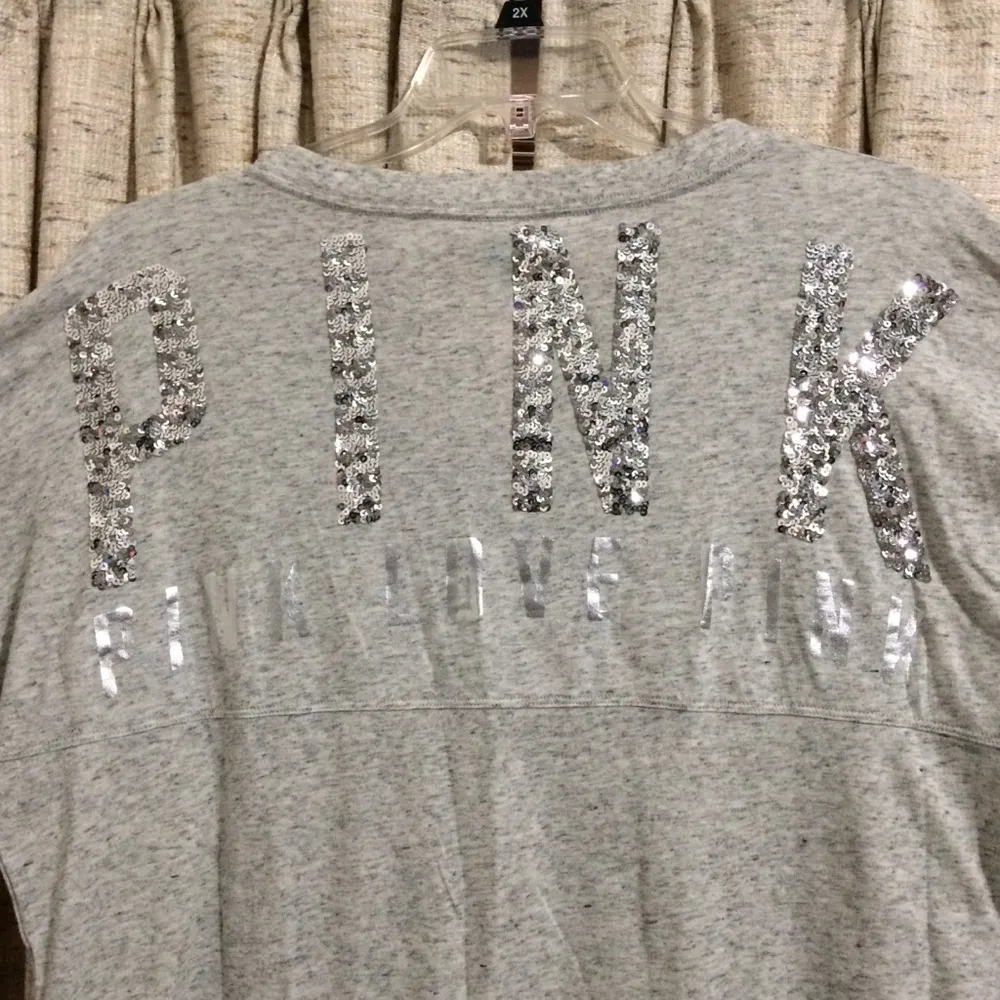 PINK Victoria's Secret V-Neck Long Sleeve Bling Tee - Image 5