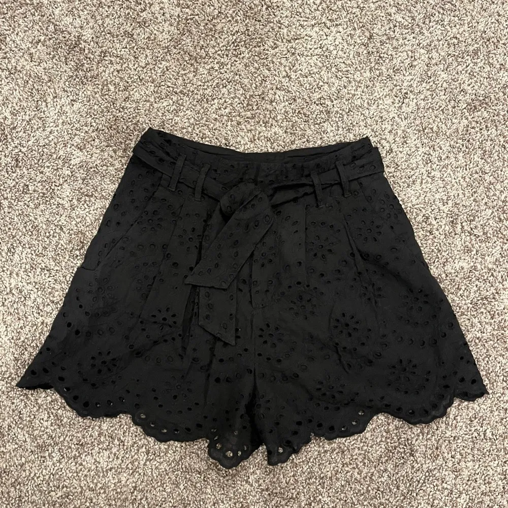 Black Eyelet Paperbag Shorts - Image 2