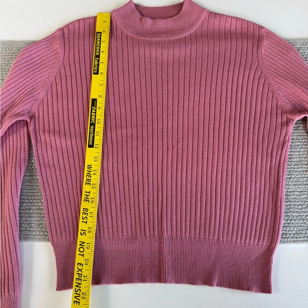 Vintage 90s Laura Scott Mauve Pink Ribbed Cotton Mockneck Cropped Sweater Large - Image 6