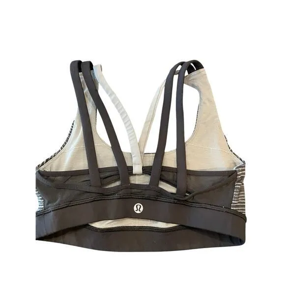 Lululemon Women 4 Energy Bra Exhale Blurry Belle Battleship Black & Grey Striped - Image 8