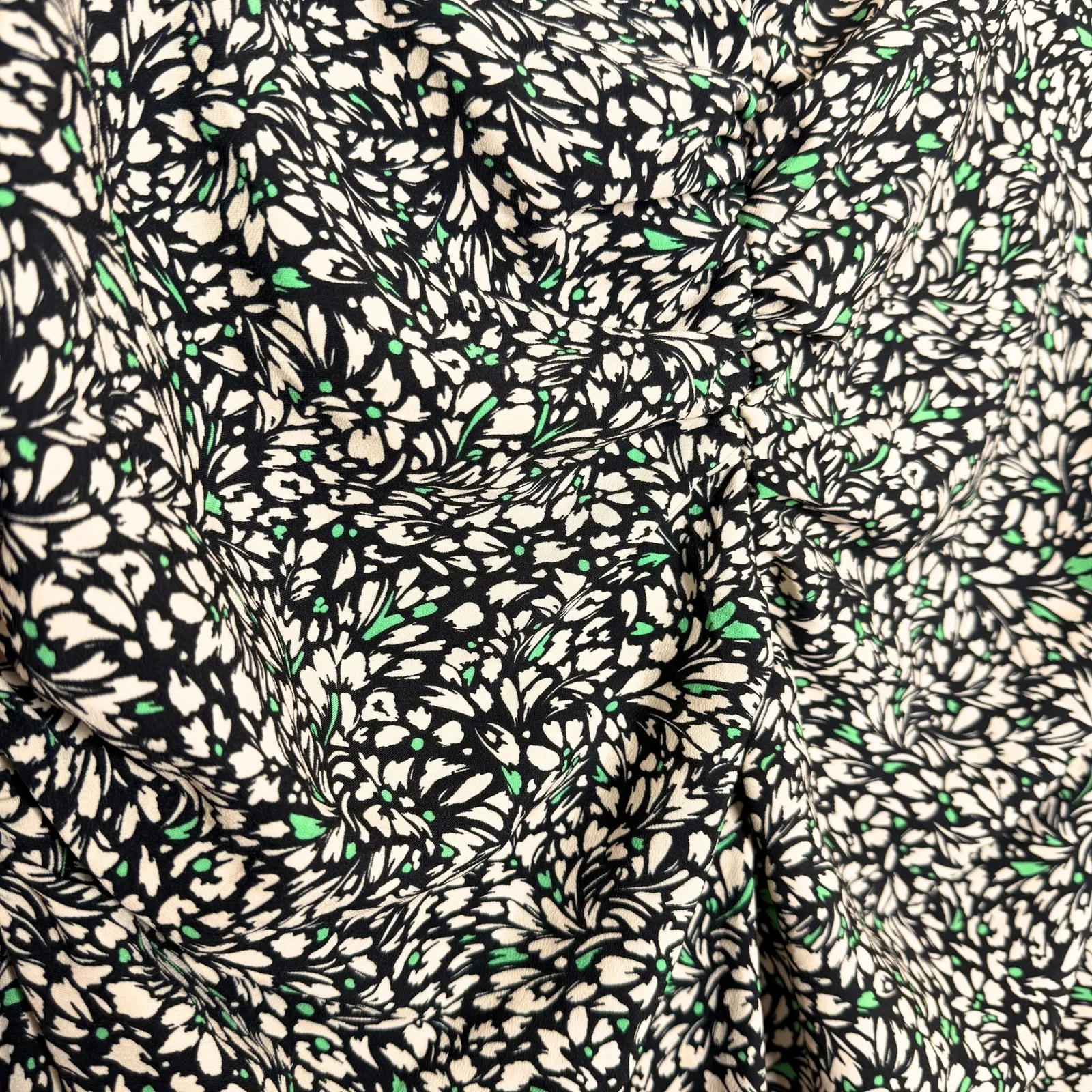 A New Day Floral Short Puff Sleeve Crepe Midi Dress Size XL Black Off-White New - Image 6