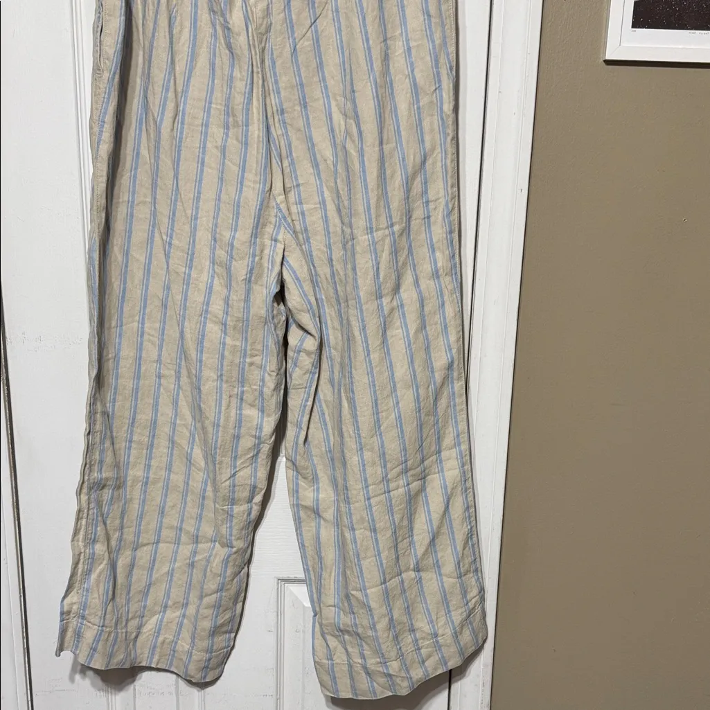NWT J. Jill Love Linen Flaxblue Khaki and Sky Blue Striped Pants Large W 18” Tan - Image 8