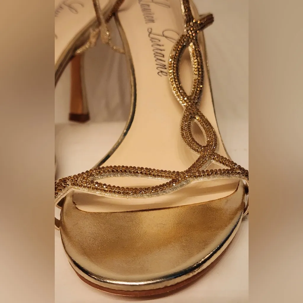 Lauren Lorraine Malaga Rhinestone Slingback Stiletto Sandals GOLD Heels Sz 9.5 - Image 12