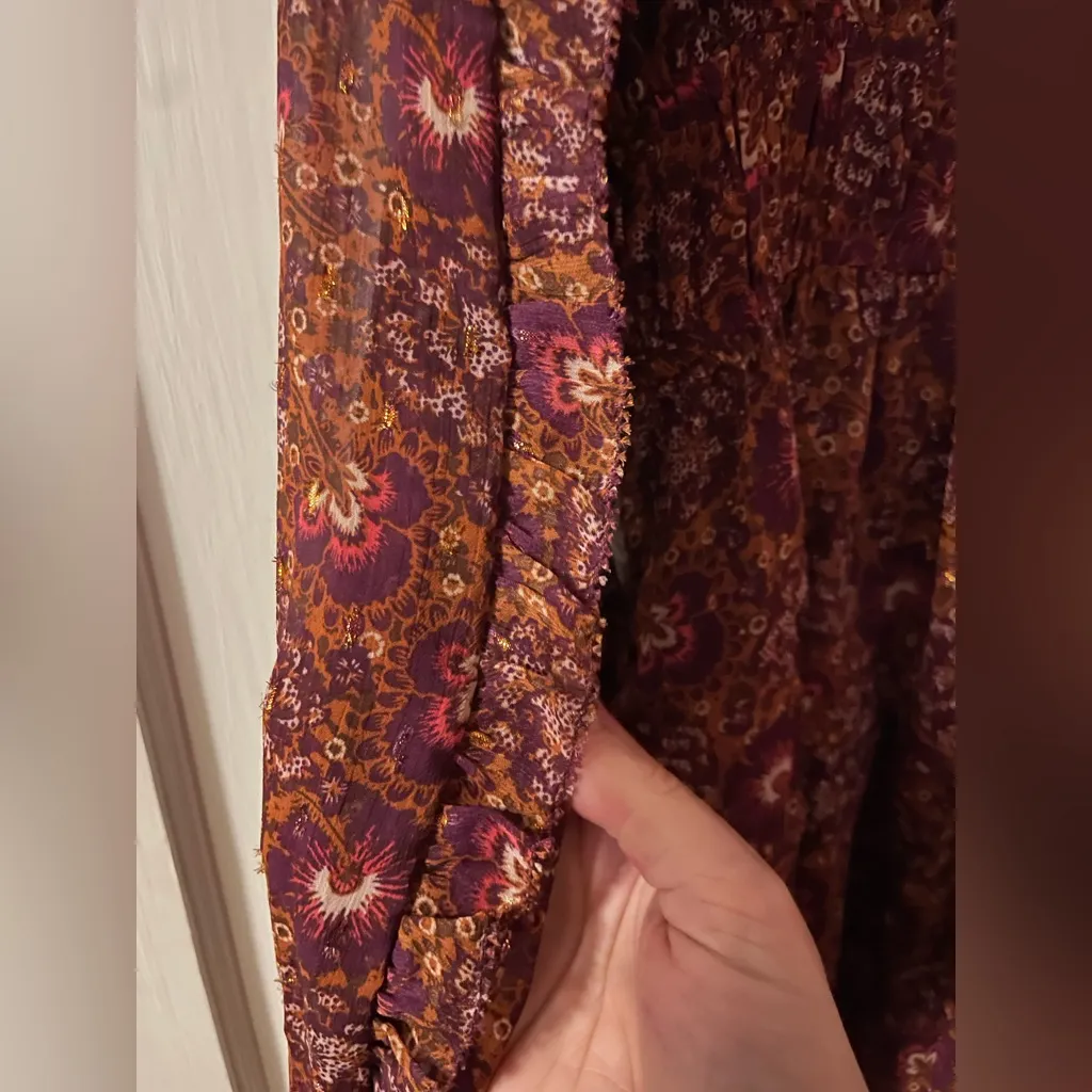 House of Harlow 1960 Tiered boho long sleeve maroon Midi Dress US 8 bohemian - Image 5