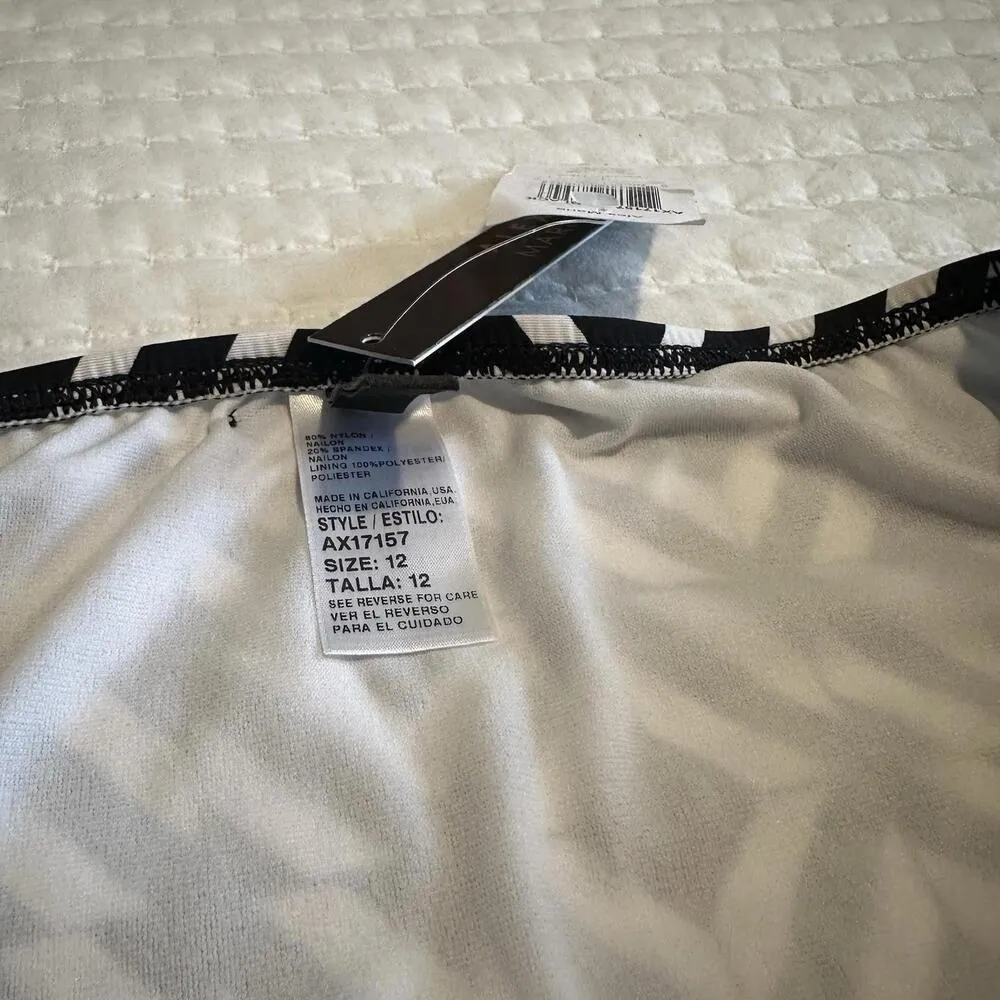 Alex Marie Geo Black & White Mid Waist Bikini Bottom Swim Size 12 - Image 9