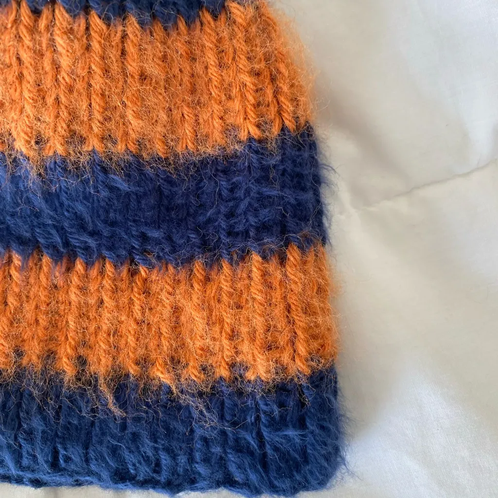 striped orange and blue Chicago Bears NFL fuzzy women’s beanie - Image 3