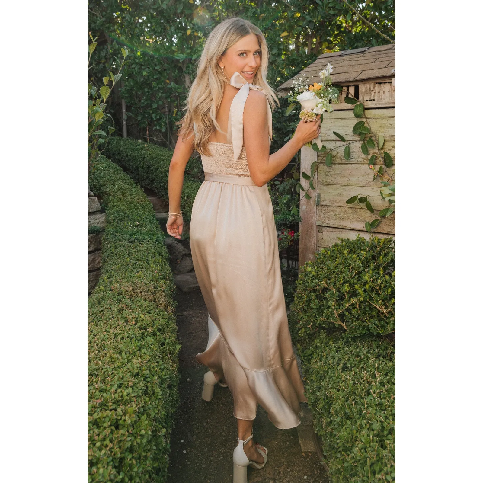 Show Me Your Mumu Claire Midi Dress Champagne Luxe Satin XXL - Image 3