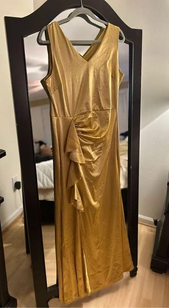 NEW Formal Mardi Gras V Neck Ruffle Cocktail Maxi Dress XL Gold - Image 4
