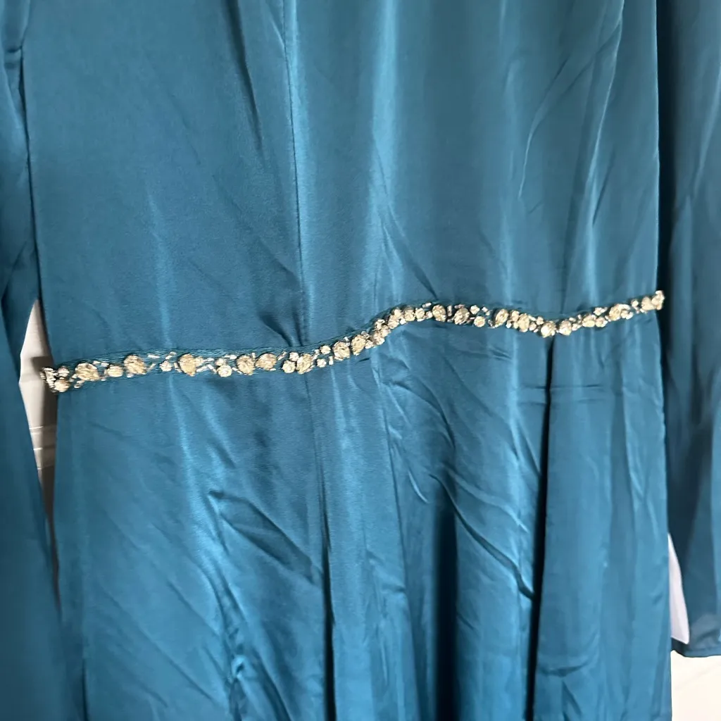 Ieena for Mac Duggal  Sapphire Long‎ Sleeve Jewel Trimmed Charmeuse Gown- NWT - Image 7