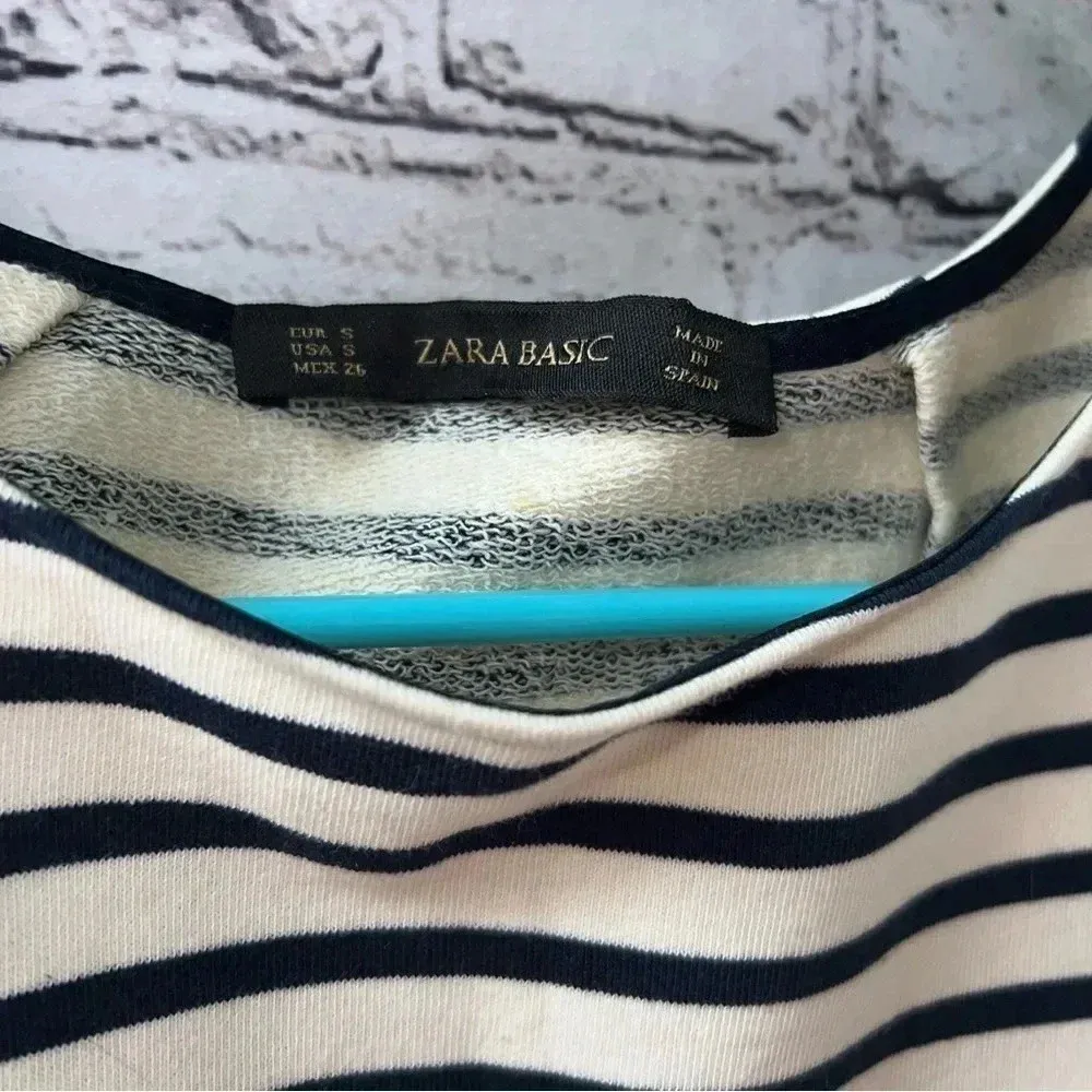 ZARA  Basics Nautical Sheath Dress Navy‎ Blue Striped size Small - Image 4