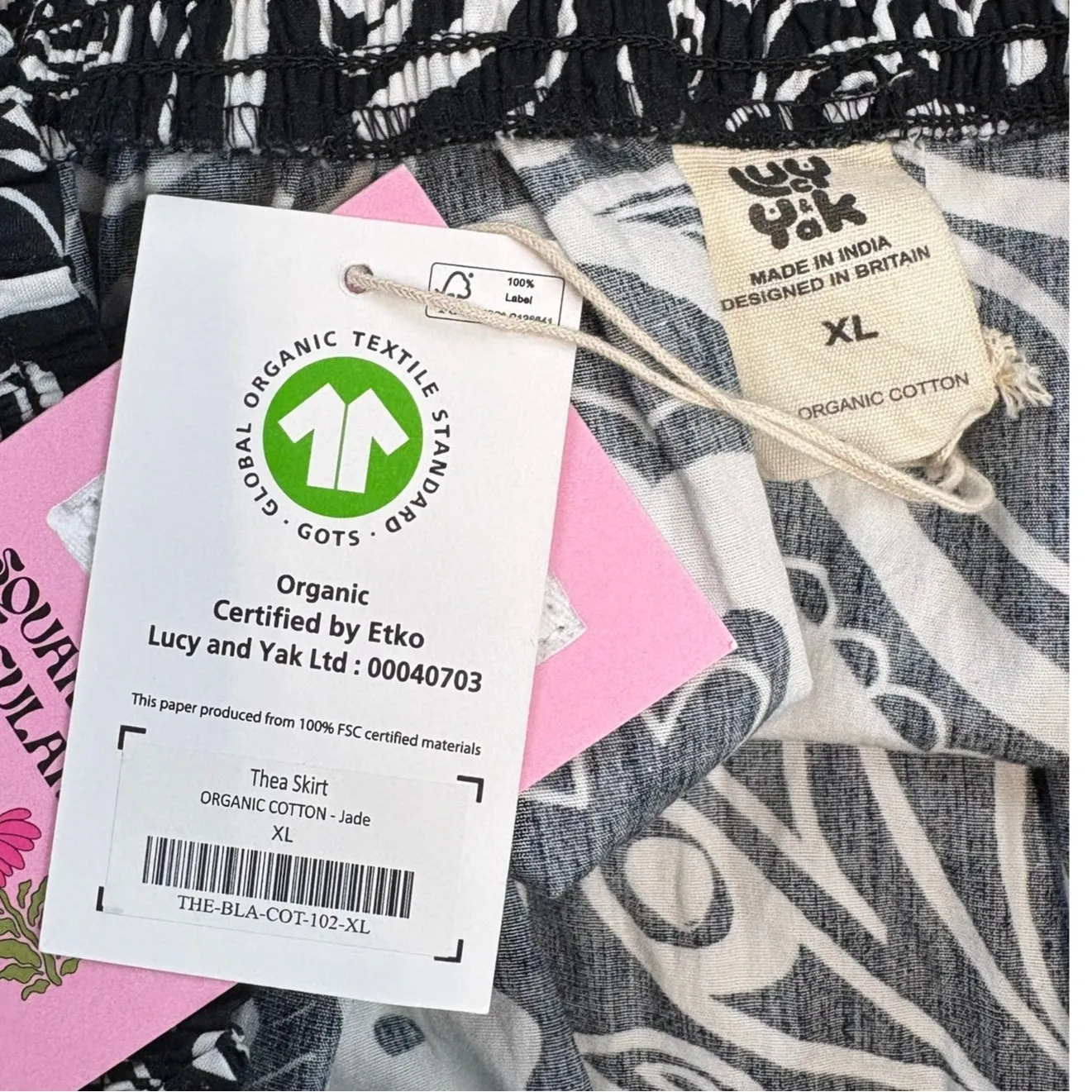 NWT Lucy & Yak Black White Organic Cotton Thea Skirt Size XL - Image 3