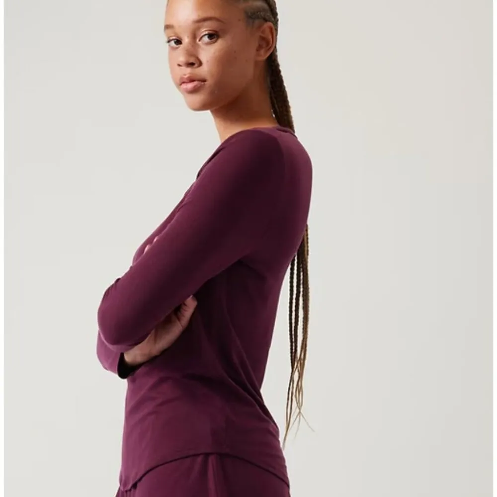 Athleta Nighttime Bliss Modal Sleep Top Size Large Deep Burgundy Red - Image 3