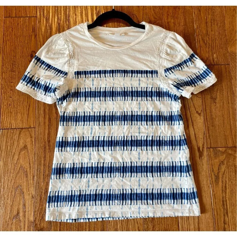 Charter Club white and blue eyelet puff sleeve tshirt small - Image 7