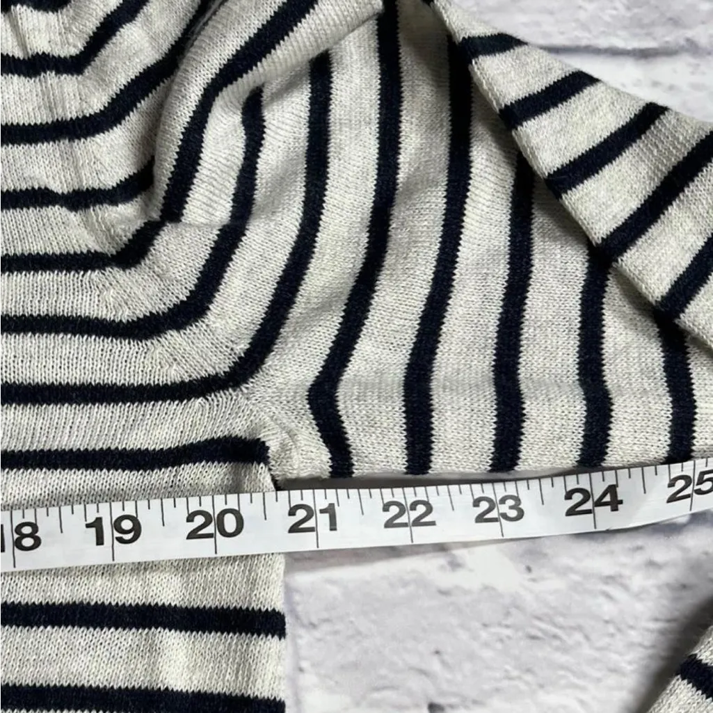 Vince Linen cotton Sweater black cream Striped coastal Knit hood S - Image 3
