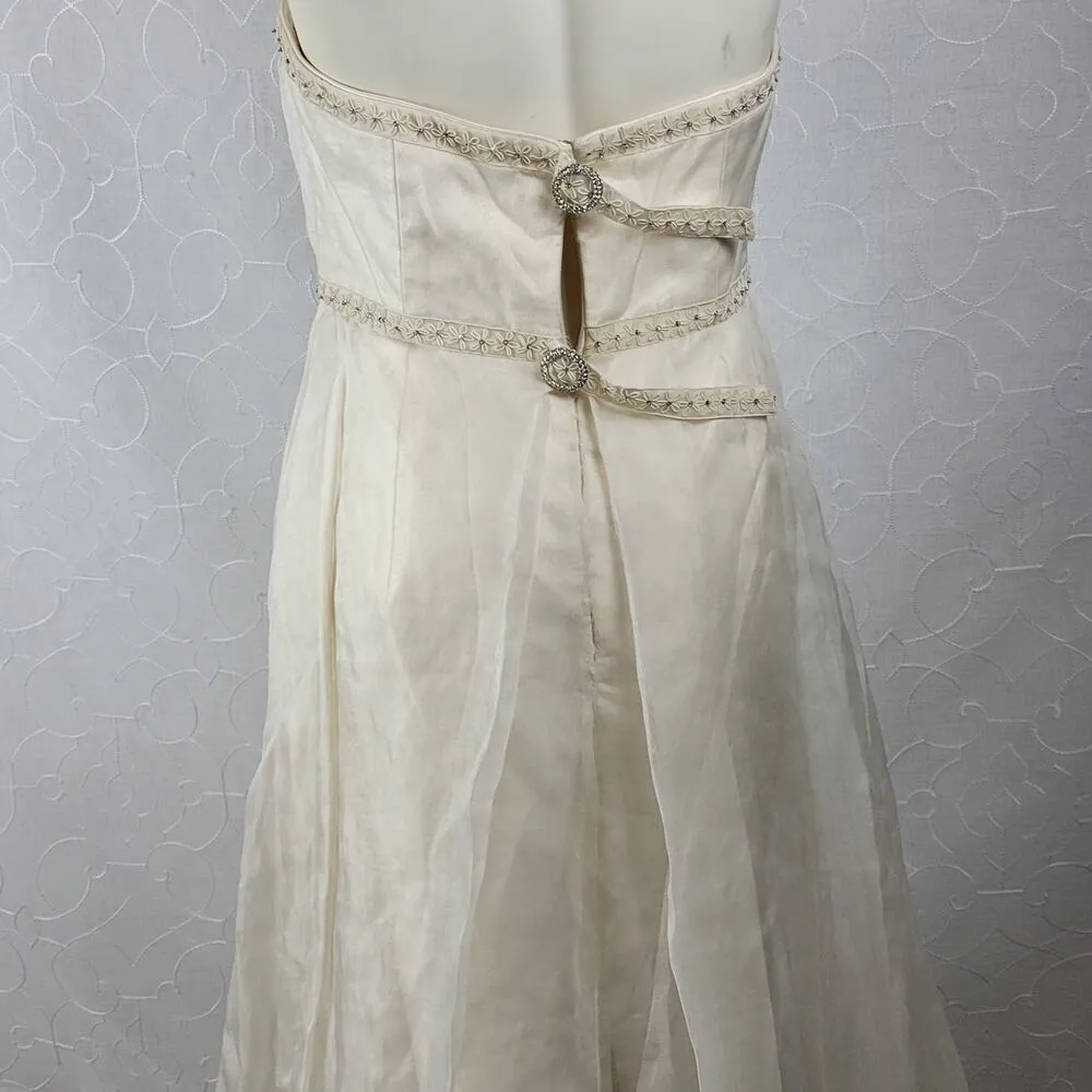Birnbaum & Bullock Womens Bridal Gown Size 10 Ivory Silk Strapless Rhinestones - Image 5