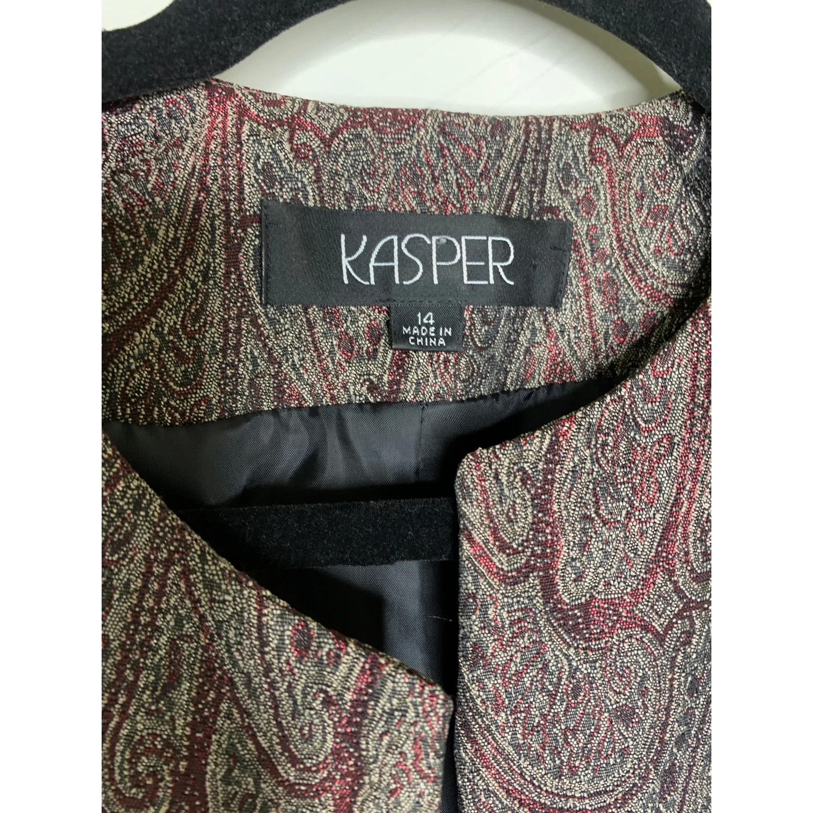 Kasper Brown Burgundy Paisley Blazer Sz 14 Brocade Fabric - Image 7