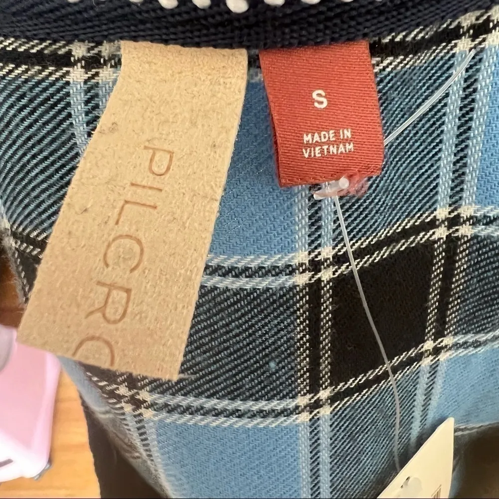 NWT ANTHROPOLOGIE PILCRO Black & Blue Plaid Contrast Long Sleeve Top - Image 5