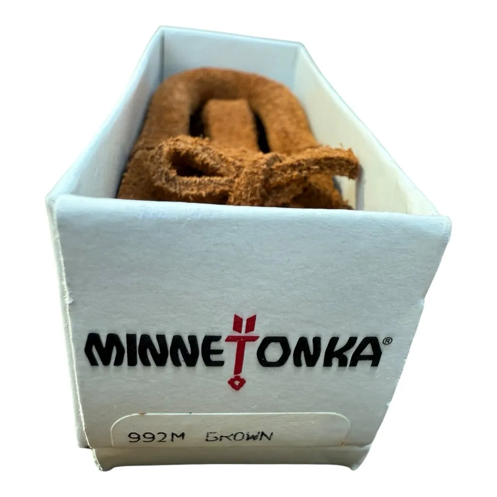 Minnetonka Suede Moccasin Keychain Key Ring Dark Brown Fringed Mini Shoe NIB - Image 4