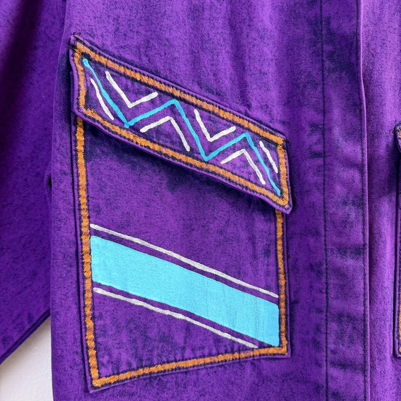 Vtg Sylvia Ann Jacket Womens Medium Purple Western Jean Feathers Dream Catcher - Image 4