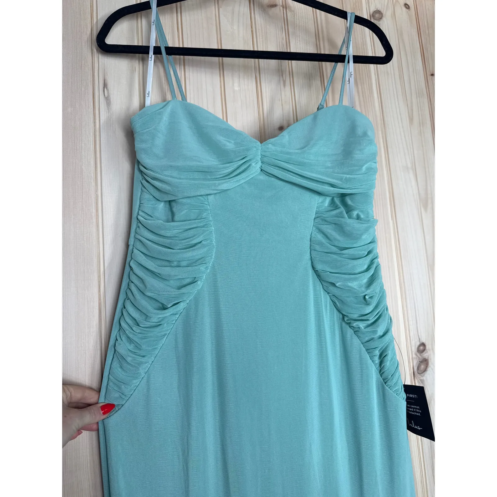 NWT Lulus Sleeveless Sweetheart Turquoise Chiffon Maxi Dress Party Cocktail Sz L - Image 2