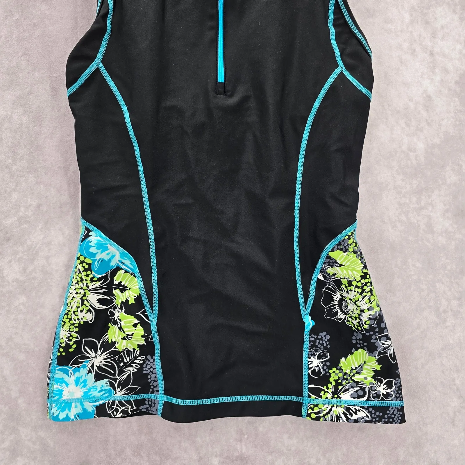 Danskin Black Floral Rash Guard Zip Swimwear Tankini Tank Top Medium M 10 - Image 4