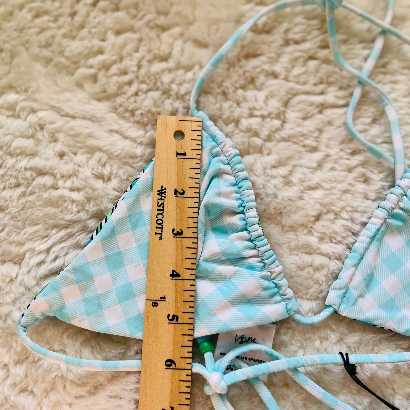 🍍2 / $20🍍 NWT VDM | Blue Green Reversible Gingham Floral Triangle Bikini Top Size L - Image 11