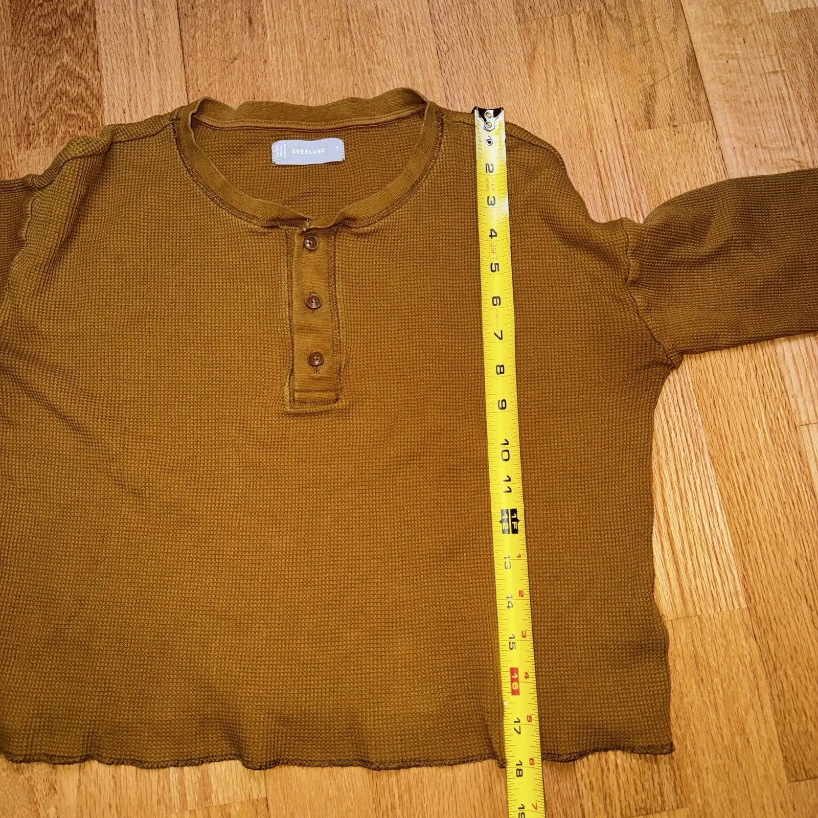 Everlane Women’s Organic Cotton Waffle Henley Long Sleeve Top Orange Brown S - Image 9