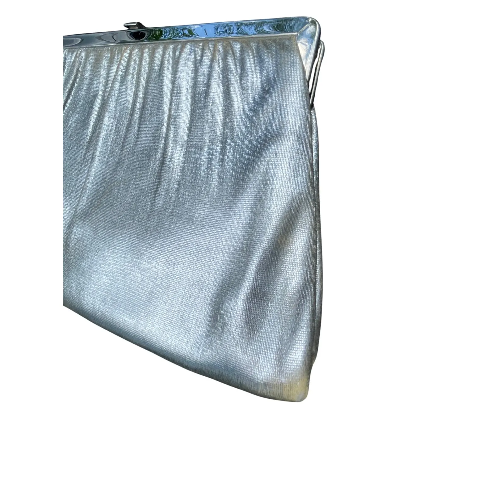 Vintage Silver Evening Bag Clutch Purse Metallic Party Handbag - Image 4