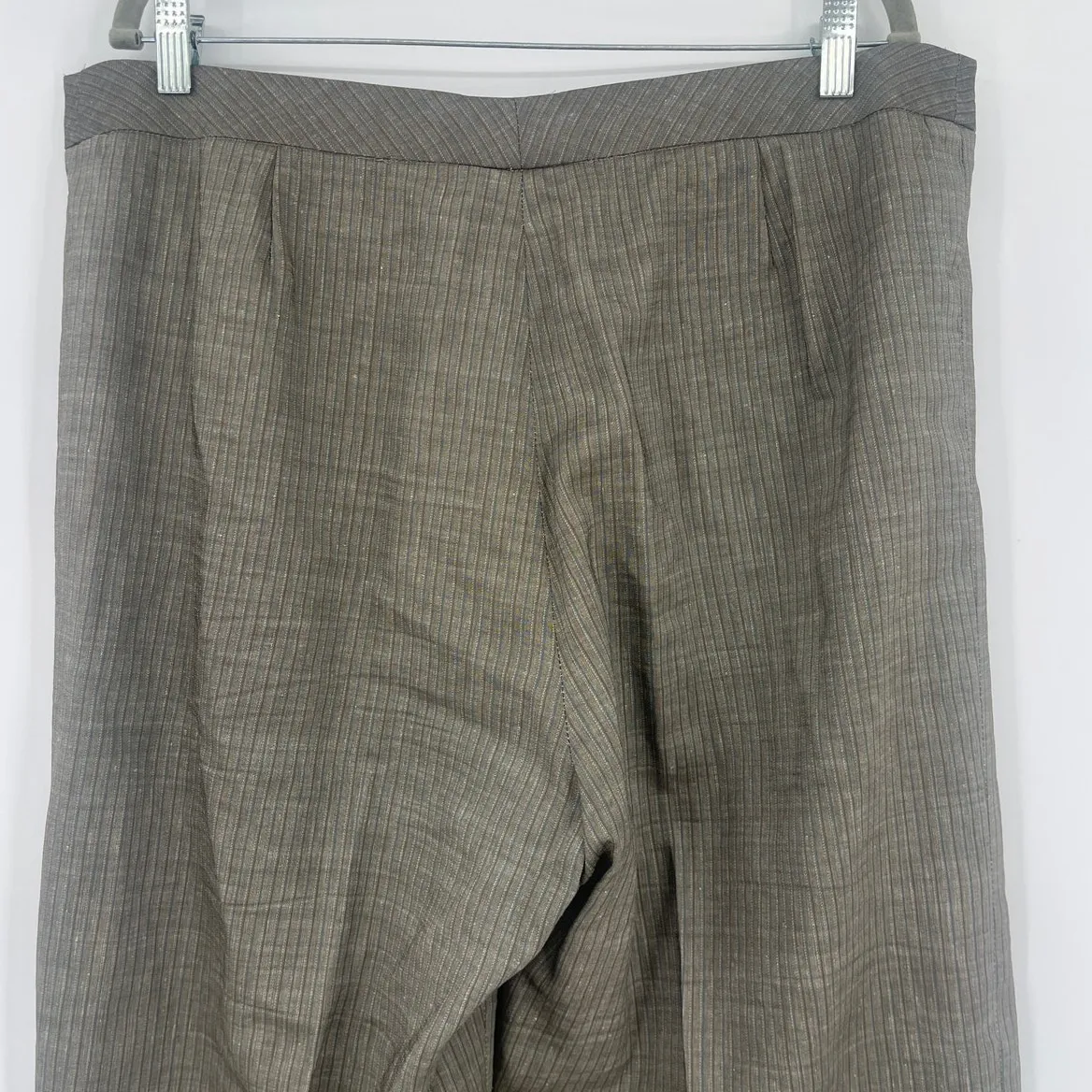 Lafayette 148 Pinstripe Suit Women Pants 16 Wool Linen Wide Leg Trousers Sage - Image 5