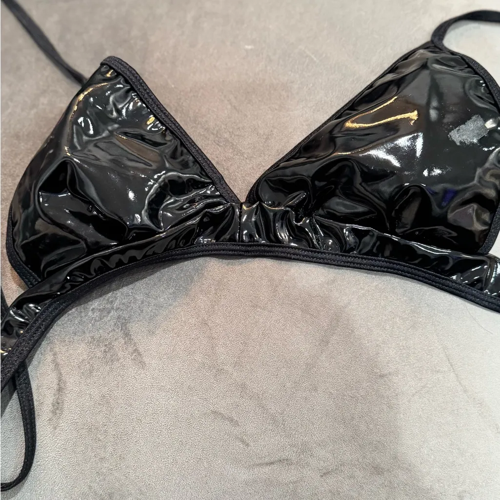 Black Vinyl Halter Bikini Top - Image 4