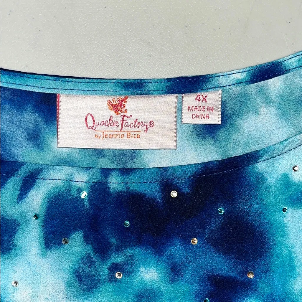 Quacker Factory Size 4X Blue Tie Dye Embellished Caftan Poncho Blouse Top - Image 4