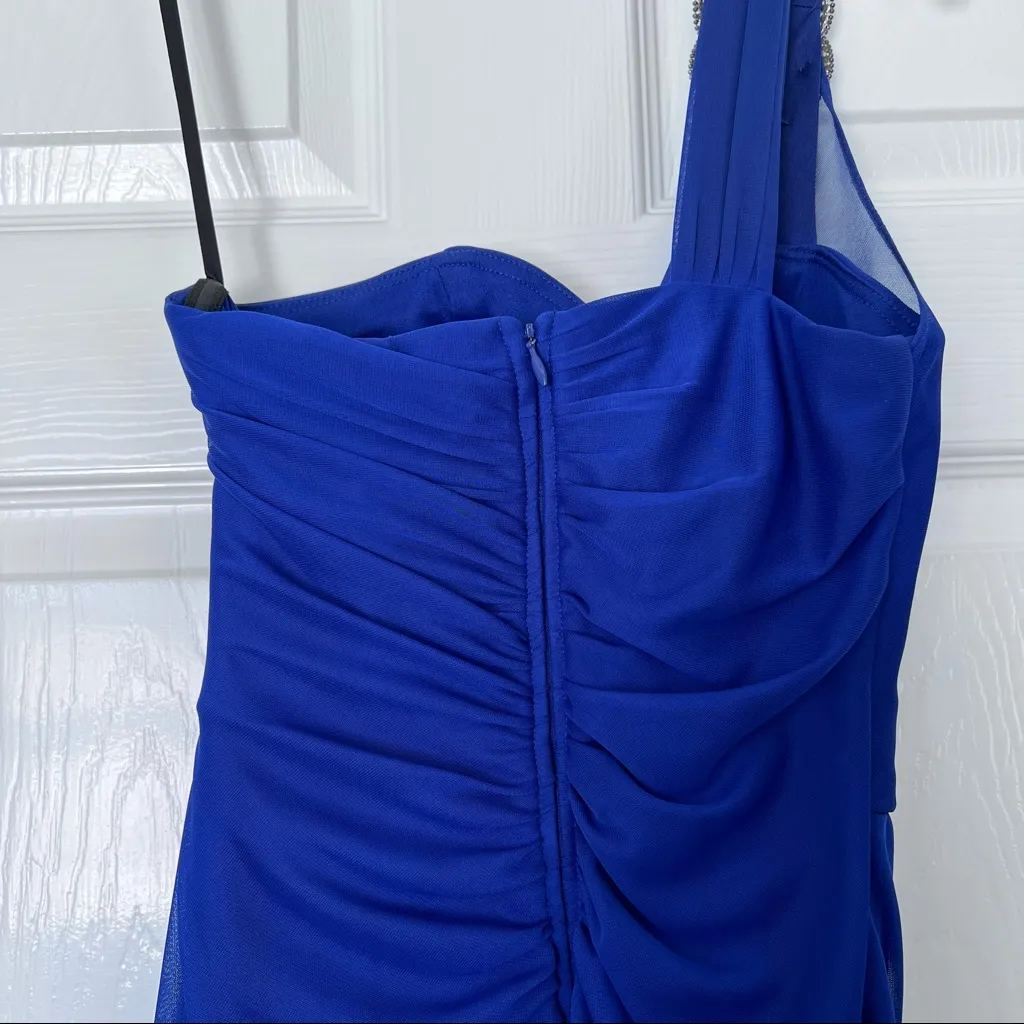 XSCAPE formal dress sapphire blue one shoulder wedding prom size 2 - Image 3