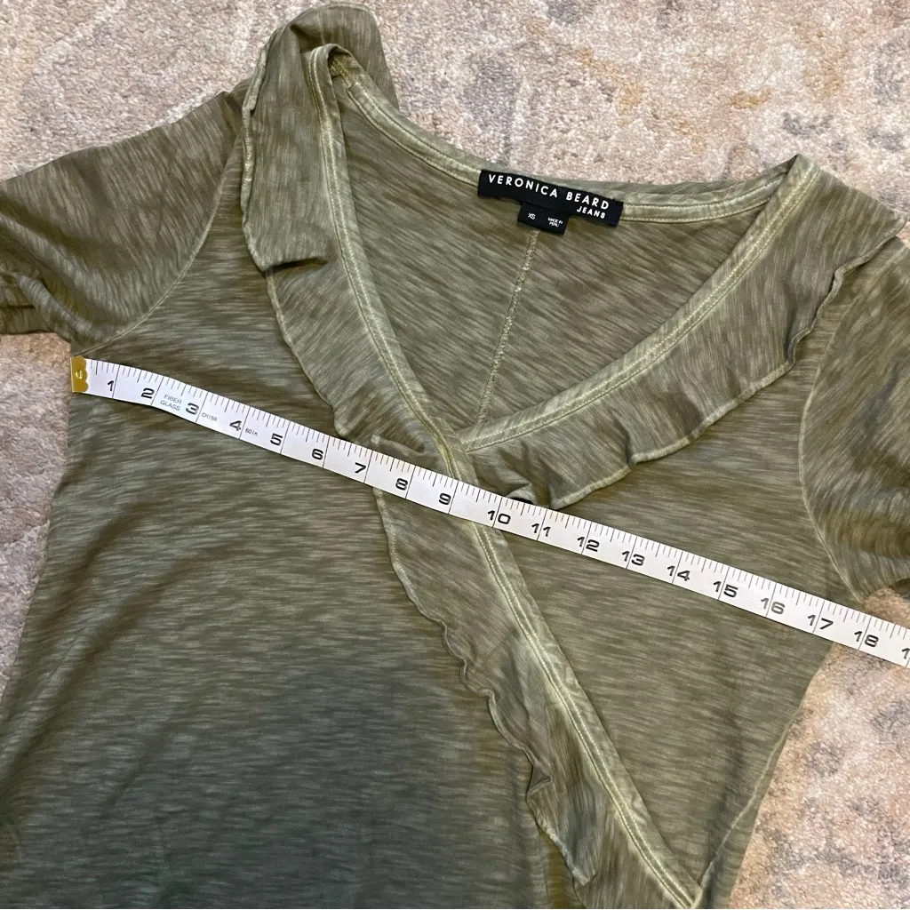 Veronica Beard Olive Green Pima Cotton Ruffle T-Shirt XS - Image 6