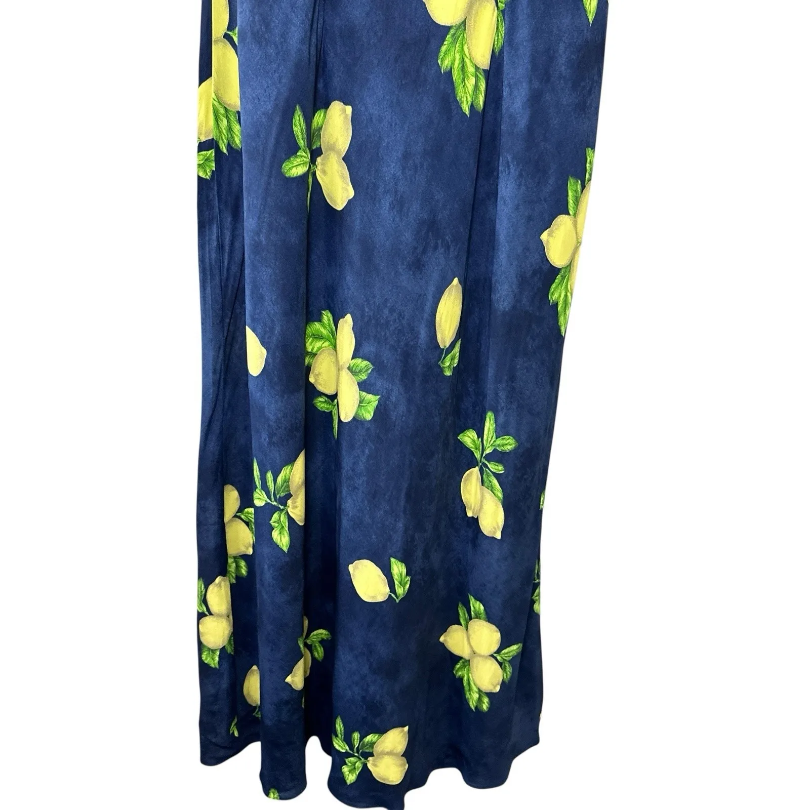 VTG Jessica Howard Petite 14 Lemon Print Maxi Dress Navy Blue Fruit Summer - Image 11