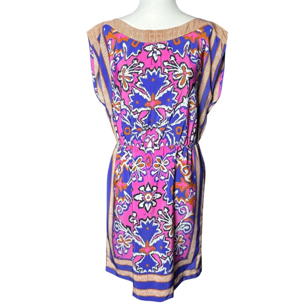 NEW Ann Taylor LOFT Womens Size S Boho Tribal Pink Purple Scarf Print Mini Dress - Image 2