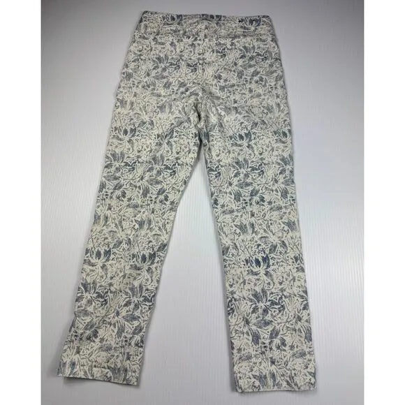 Mario Serrani White & Blue Floral Print Pants with Decorative Rivets S - Image 5