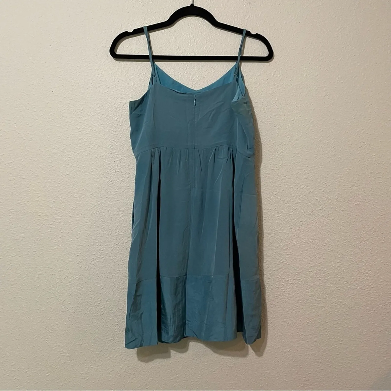 Madewell Blue Silk Strappy Mini Dress Womens 8 Sleeveless Tiered Girly Summer - Image 8