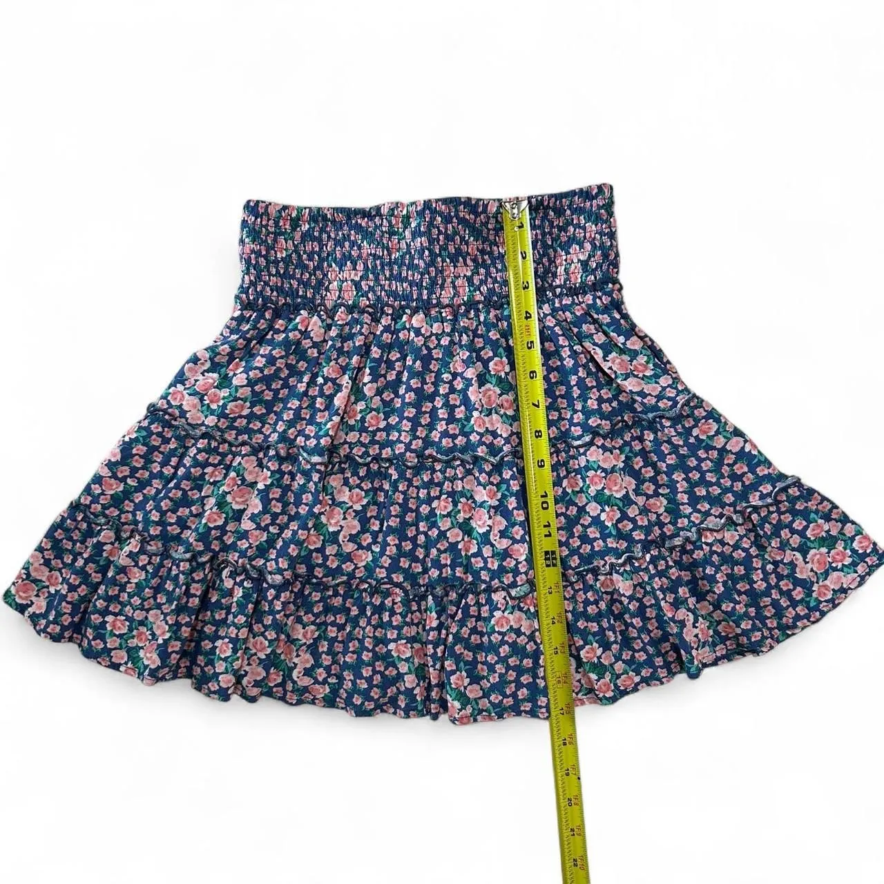 Cottagecore Floral Smocked Ruffle Mini Skirt Blue Size M - Image 2