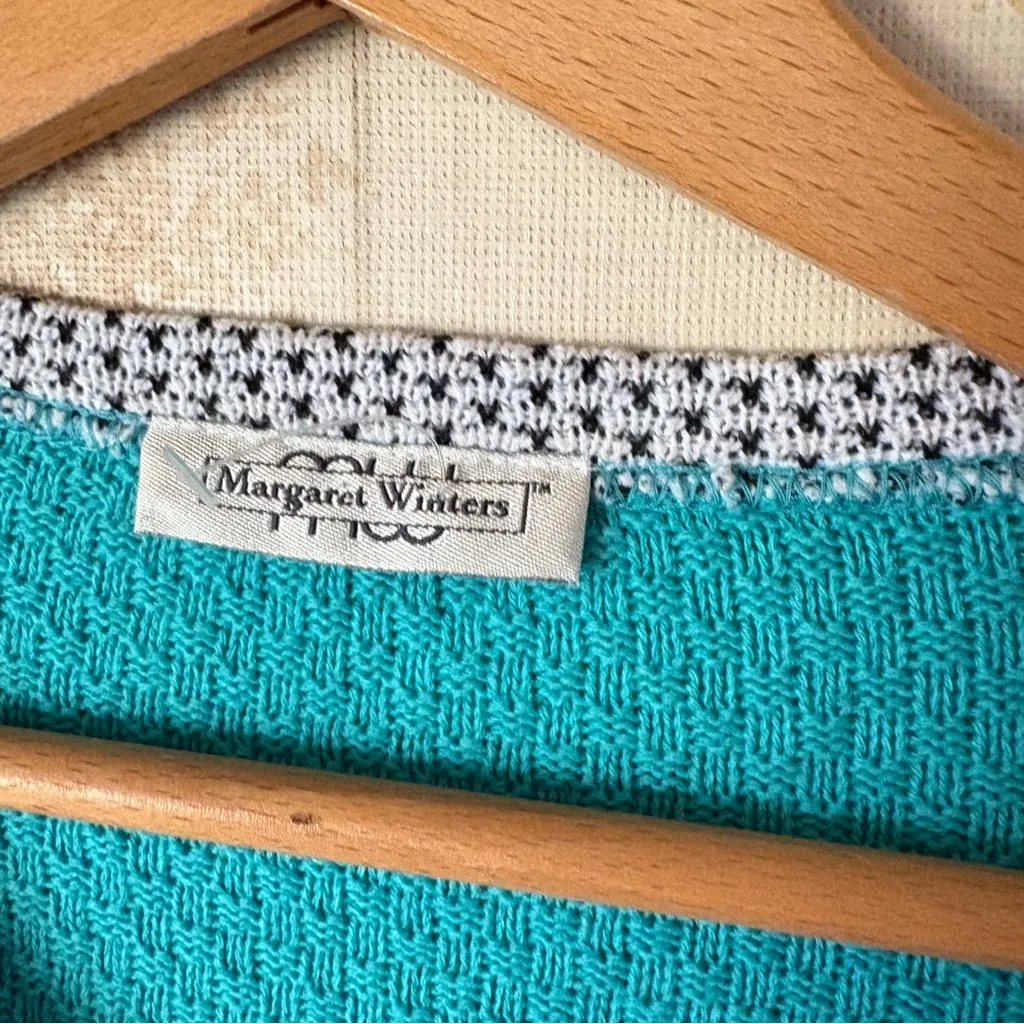 Vintage 90s turquoise blue pink white funky clowncore gauzy cardigan sweater L Size L - Image 6