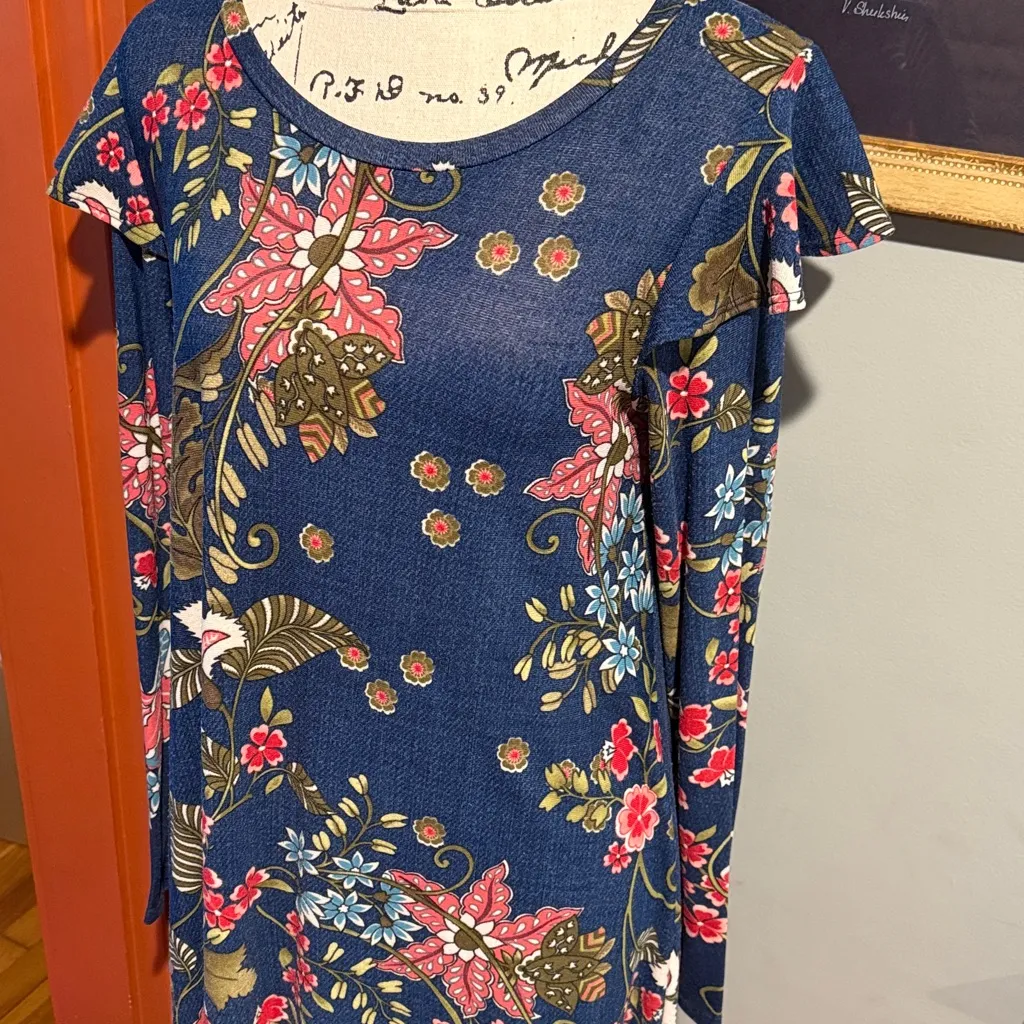 Watermelon Floral Long Sleeve Dress (M) Blue Size M - Image 3