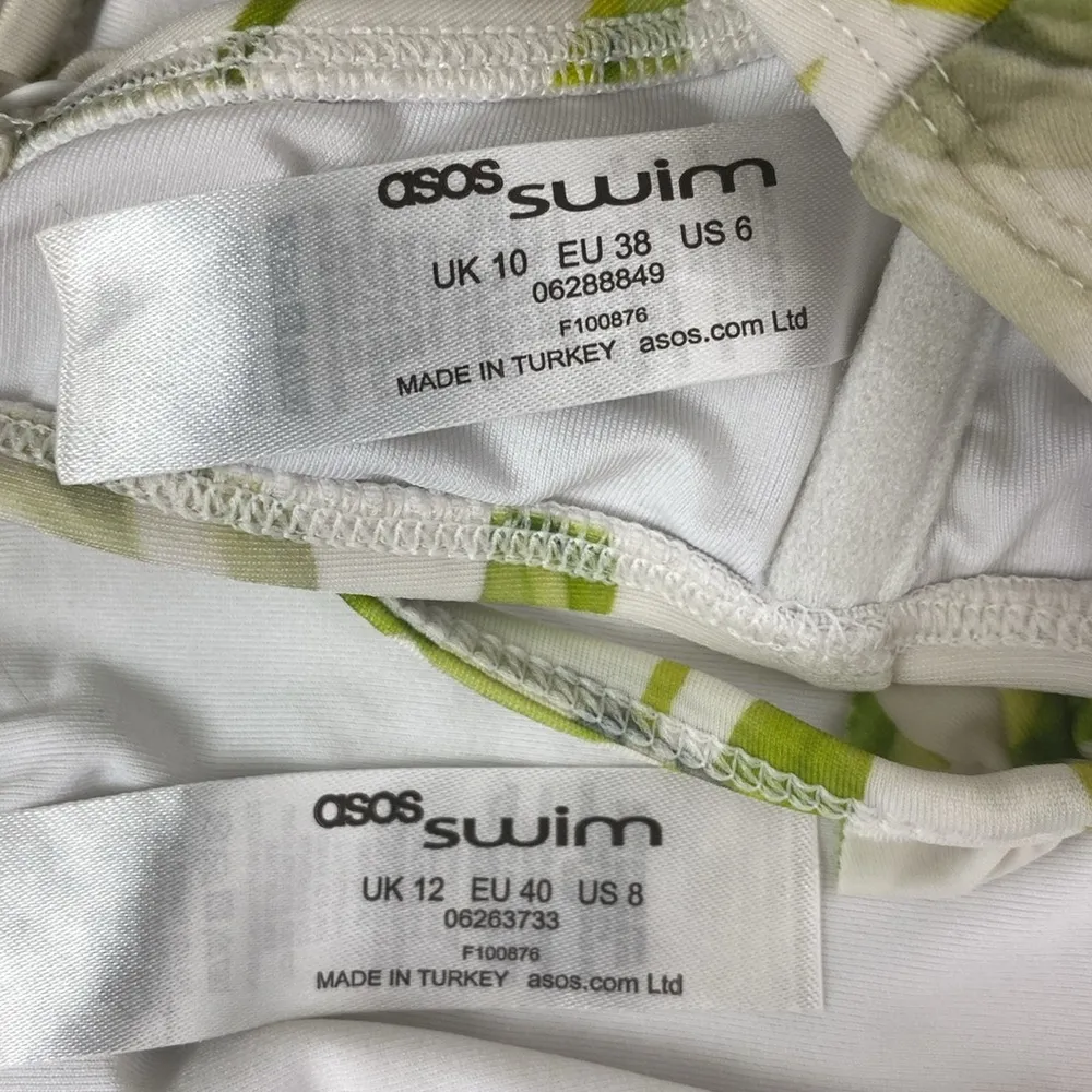 ASOS White & Green Floral Print Ruffle 2 Piece Bikini Swim Bathing Suit Set 8 10 - Image 4