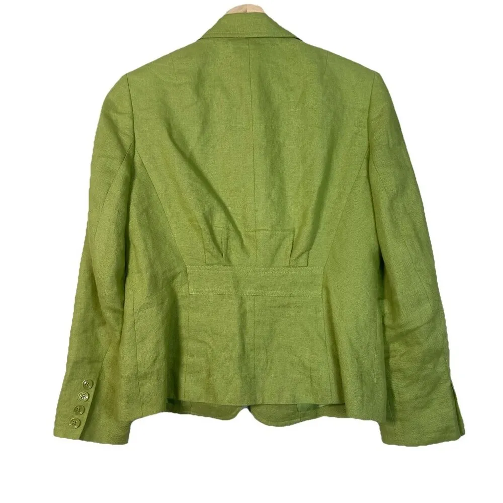 TALBOTS PETITES LIME GREEN 100% LINEN JACKET SIZE: 4‎ OFFICE RESORTWEAR PREPPY - Image 2