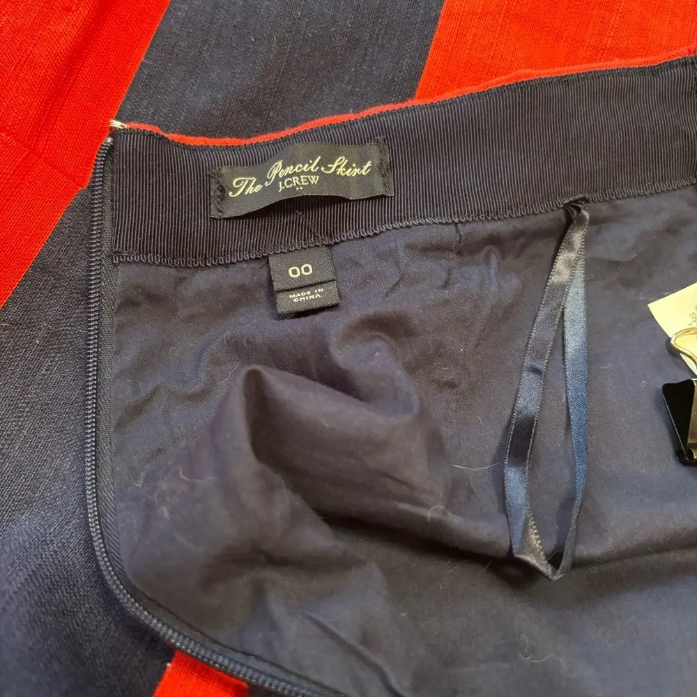 J. Crew Red & Navy Blue Pencil Skirt | Size 00 | Linen-Cotton Blend - Image 8