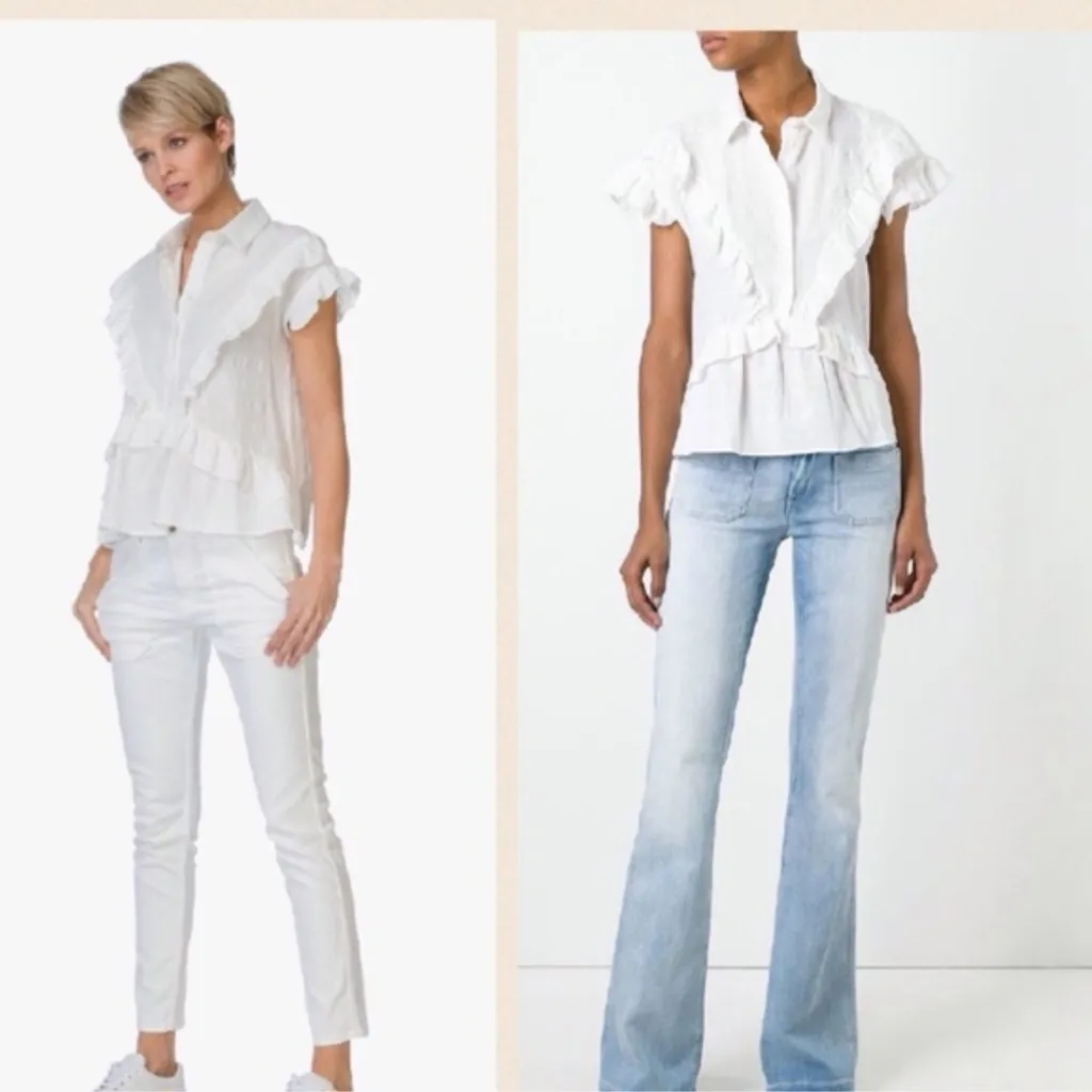 IRO jeans ecru colored ruffle Cotton blouse size XS - Image 2