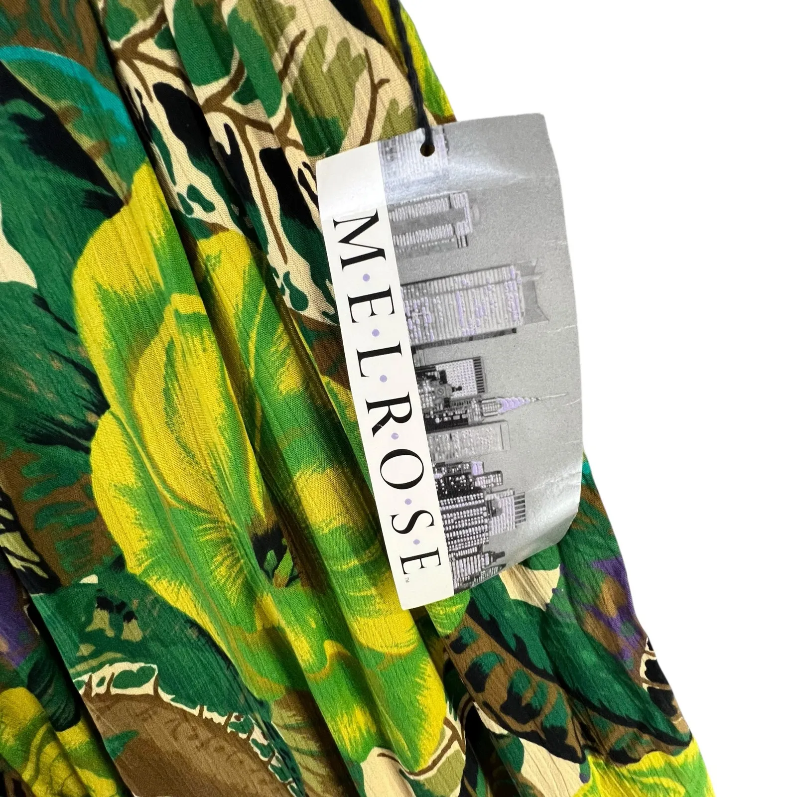 Melrose Vintage 80s Pants 8 Green Tropical Floral Wide Leg Crop Smocked Retro - Image 11