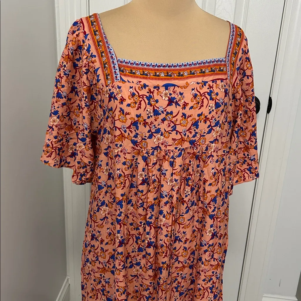 Umgee Boho Orange Blue Floral Midi Dress - Image 5