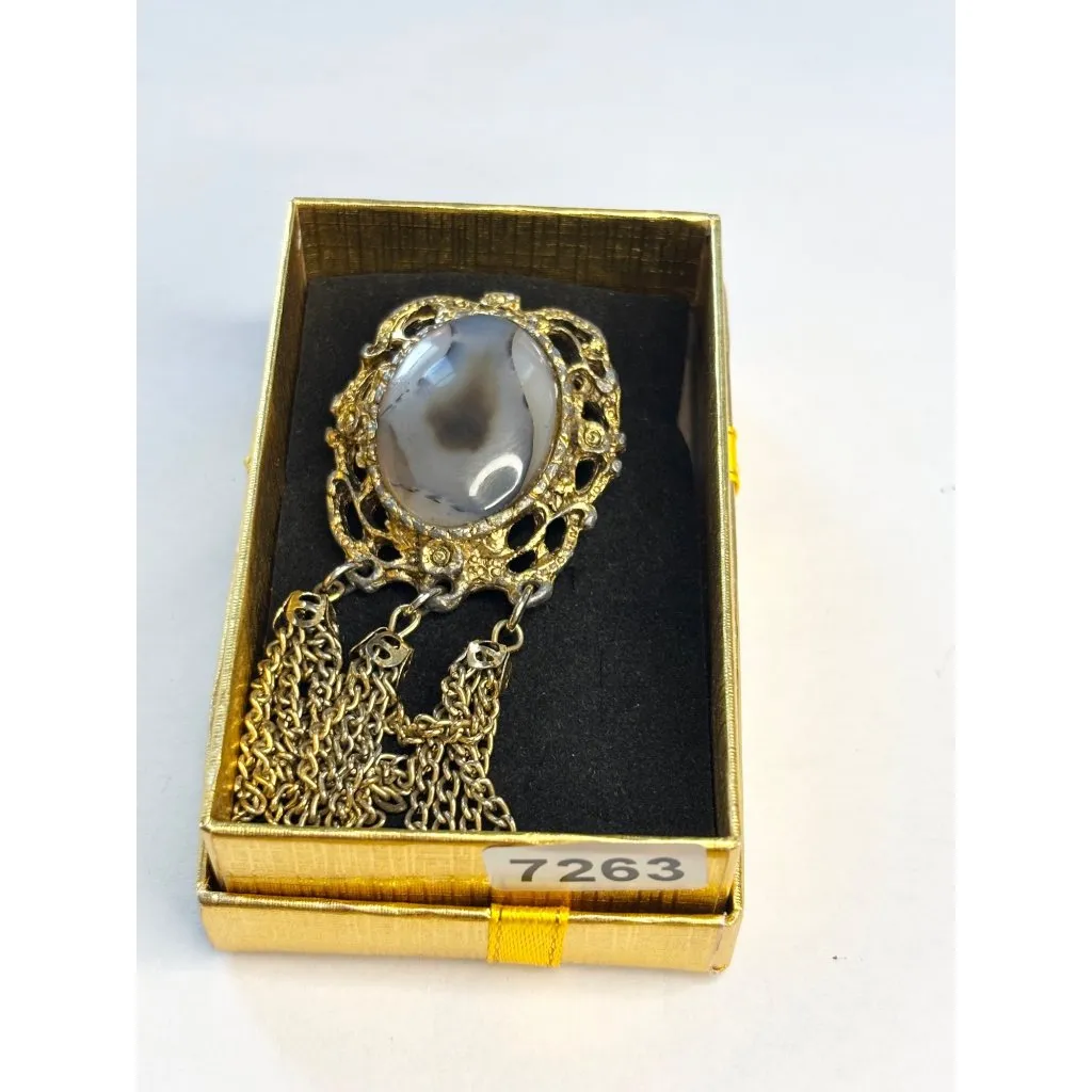 Vintage Gold Filigree Brooch With Agate - Image 7