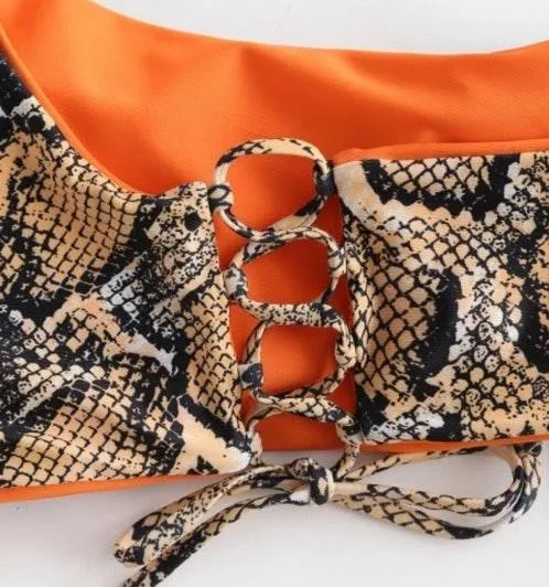 Zaful Reversible Orange Snakeskin Bikini - Image 4