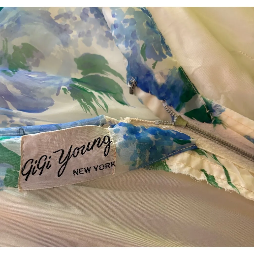 50’s Gigi Young 4 S Chiffon Tea Dress Midi Circle Pleated Blue Party - Image 10