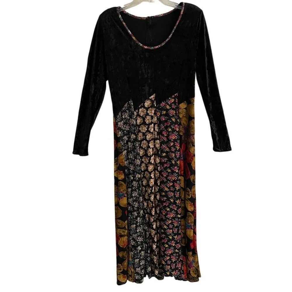 Vintage Handmade Patchwork Whimsygoth Hippie Maxi Dress Long Sleeve Velvet - Image 5